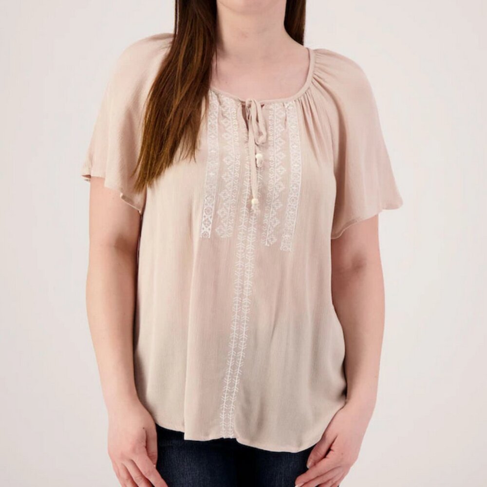 AGB Embroided Tie Neck Top